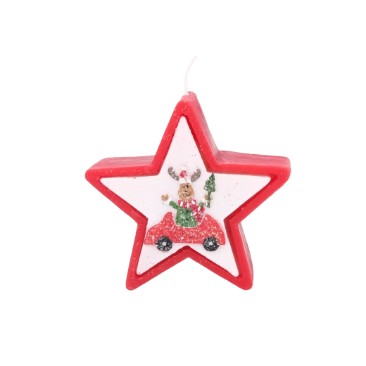 Bougie étoilée de Noël avec renne en voiture