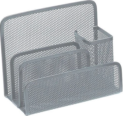 Organiseur de bureau en métal pour lettres et fournitures, argenté