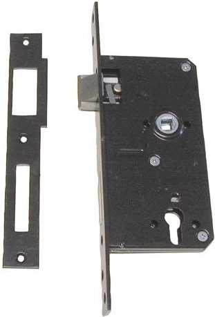 Serrure de porte à pignon, entraxe 90 mm, cylindre européen