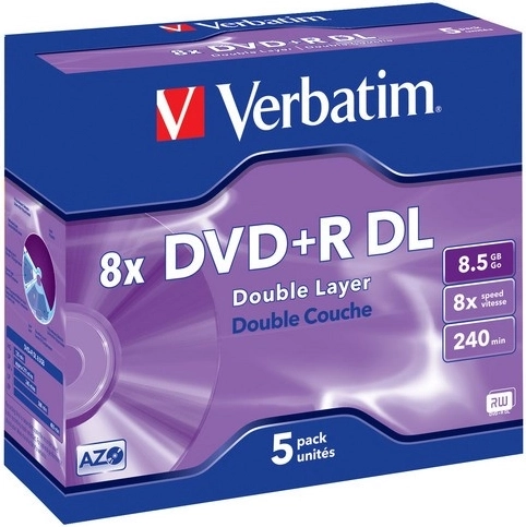 Verbatim Recordable Dual-Layer DVD+R 8.5 GB 8x Matt Silver Jewel Case - 5 pcs