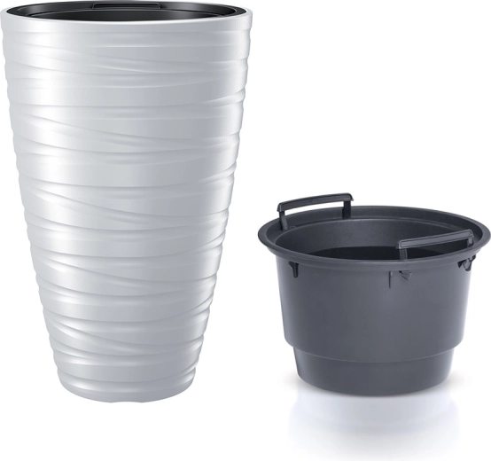 Tall flower pot with inner insert Maze 37.5 cm white