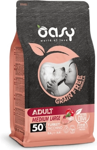 Oasy Grain Free Adult Medium/Large hondenvoer met kalkoen 2,5 kg