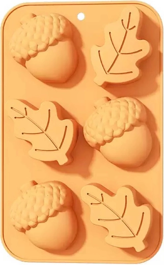 Orange silicone baking mold – pine cone and leaf, 27 × 17 × 3 cm