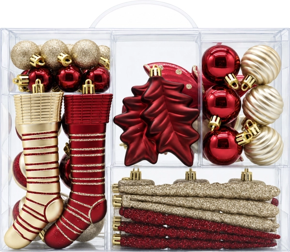 Christmas Shatterproof Tree Ornaments, Set of 38 Pieces