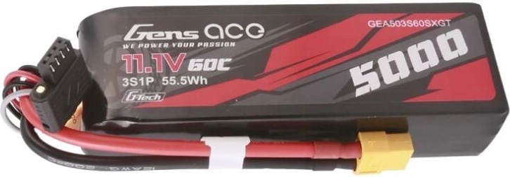 Gens ace G-Tech 5000mAh 11.1V 60C 3S1P Short-Size Lipo with XT60 connector