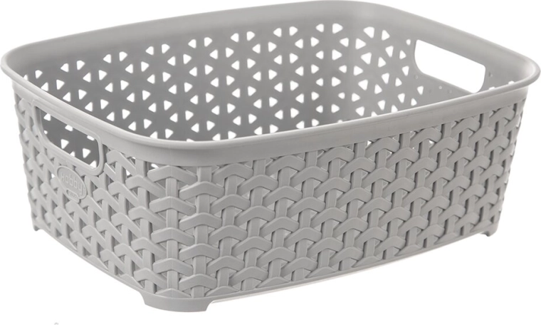 Plastic storage basket, rattan look, Hobby, grey, 26 × 19 × 9 cm