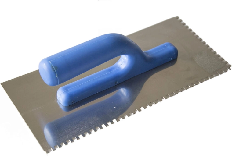 Roestvrijstalen troffel met tanden 4 × 4 mm, 270/280 × 130 mm