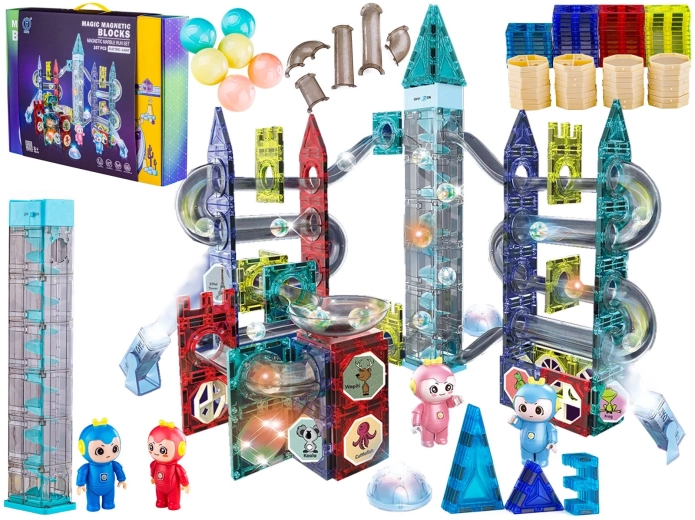 Jeu de construction magnétique lumineux avec circuit à billes – 167 pièces
