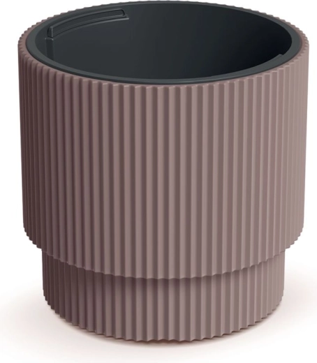 Ribbed flower pot with insert 29.8 cm – marsala color, durable plastic