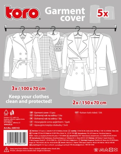 Schutzhüllen für Kleidung – Einweg, transparent, Set mit 5 Stück