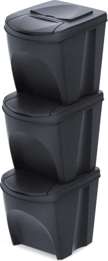 Set aus 3 Sortierbehältern Sortibox Eco Wood 3×25 l – Anthrazit