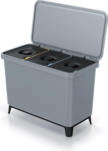 Sortier-Mülleimer 3×10 l hellgrau mit Trenn-Deckeln