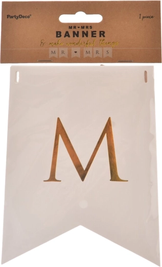 Guirlande en papier Mr./Mrs. blanche et dorée