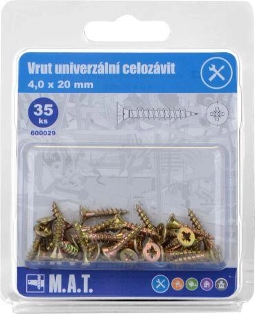 Universele schroef, volle draad 4,0 × 20 mm, verzinkt, 35 stuks