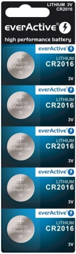 EverActive Lithium-Knopfzellenbatterie CR2016, Blister 5 Stk.