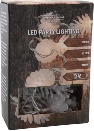 Lichtsnoer met timer 10 LED dennenappels 100 cm