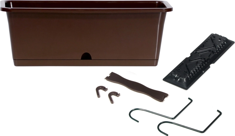 Camelia W 60 cm Brown Self-Watering Balcony Planter Box with Hooks