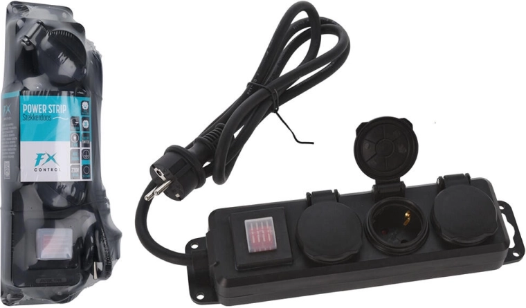 Rallonge électrique 1,4 m avec 3 prises et interrupteur, IP44, noir