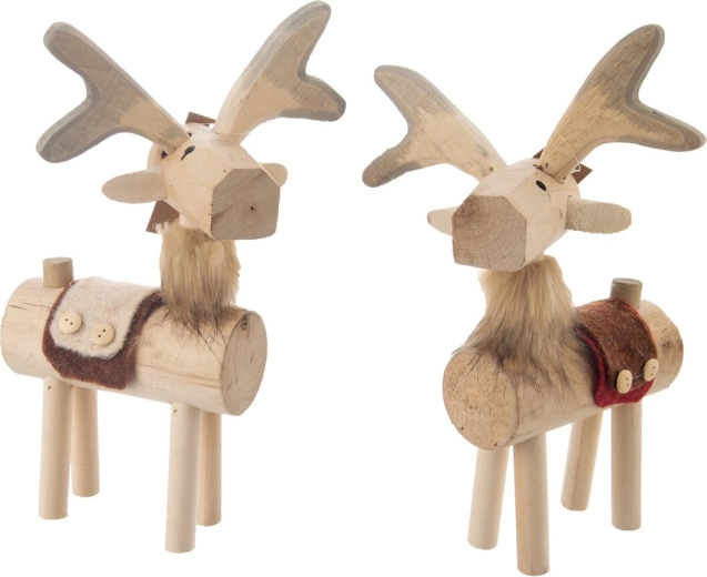 Reindeer Decoration – Wood and Felt, Beige, 37 cm