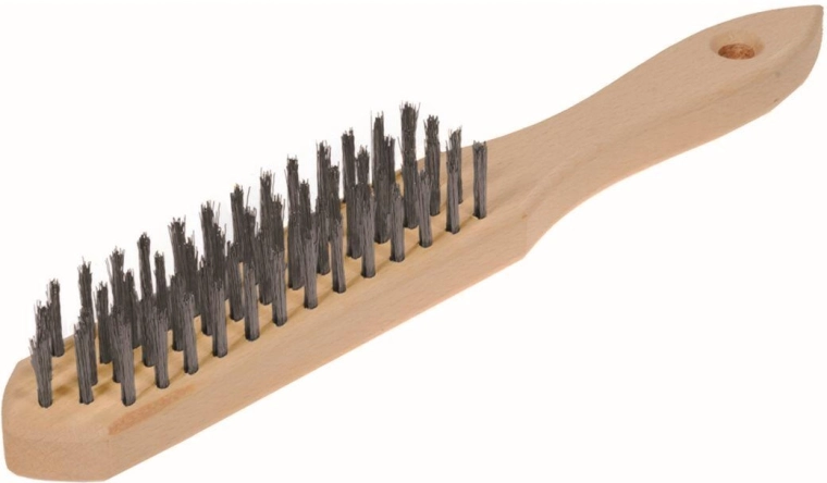 Wire brush with 6 rows of steel bristles, wooden body