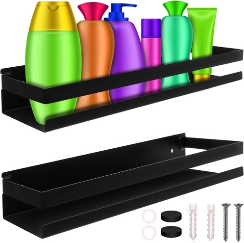 Schwarzes wandmontiertes Badezimmerregal aus Edelstahl 50 cm