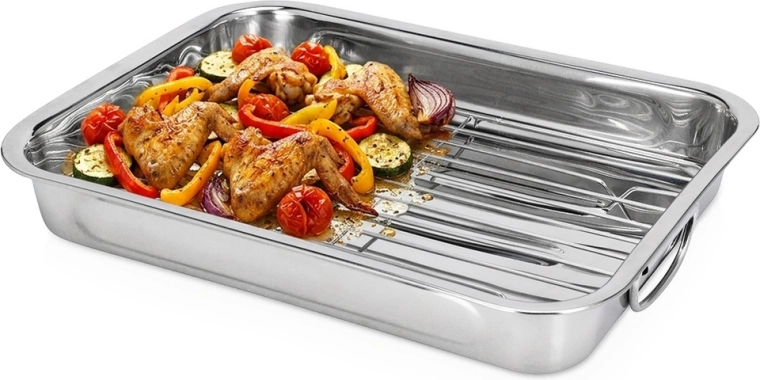 Stainless steel roasting pan with removable rack 37 × 28 × 5.5 cm - 1 piece