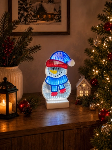 Christmas 3D decoration snowman with LED infinity mirror effect - 1 piece