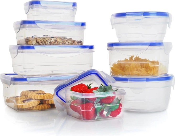 Set of plastic food containers with lids and seals, 8 pcs