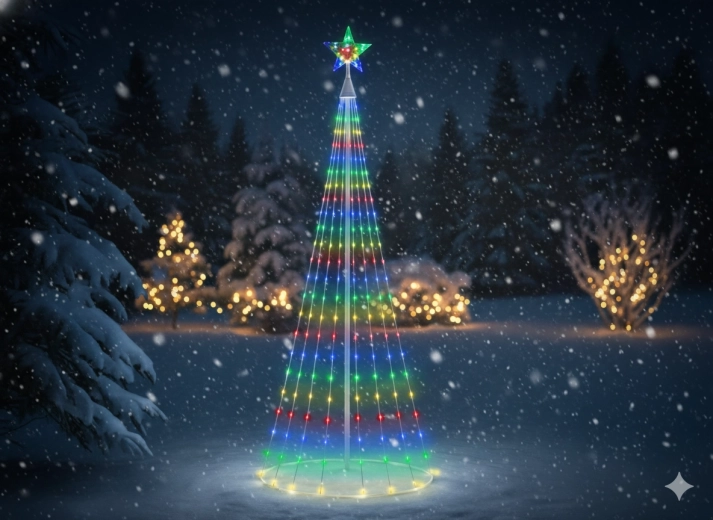Cone-shaped LED Christmas tree with star 1.8 m, 320 LEDs, multicolor, indoor/outdoor