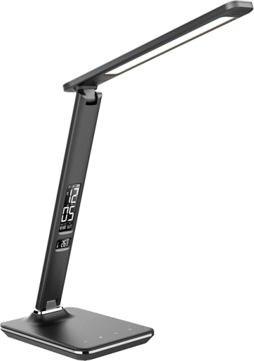 Solight led-bureaulamp met display 9 W in zwart leer