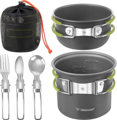 Folding camping cookware set TRIZAND 1.2 L aluminum for camping and trekking