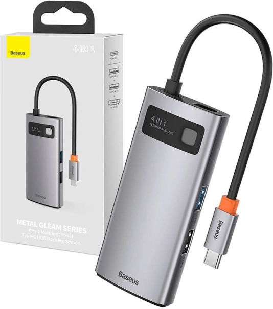 Hub USB-C 4 en 1 BASEUS Metal Gleam avec HDMI, USB 3.0 et PD 100 W