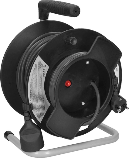 Solight verlengsnoer op kabelhaspel 25 m, 1 stopcontact, zwart - 1 stuk