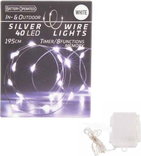 LED-lichtsnoer op draad met 40 witte ledlampjes met timer