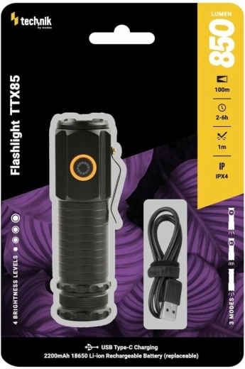Technik TTX85 tactische zaklamp 850 lm met 18650-accu