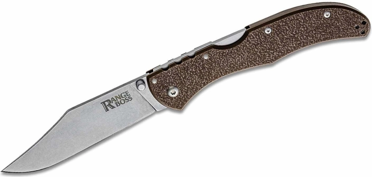 Couteau pliant Cold Steel Range Boss 10,2 cm, stonewash, brun, avec clip de poche