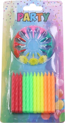 Colorful Party Candles 24 pcs with Neon Holders