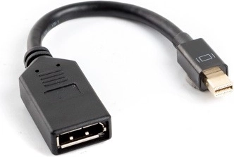 Adapter from Mini DisplayPort to DisplayPort on a 10 cm black cable