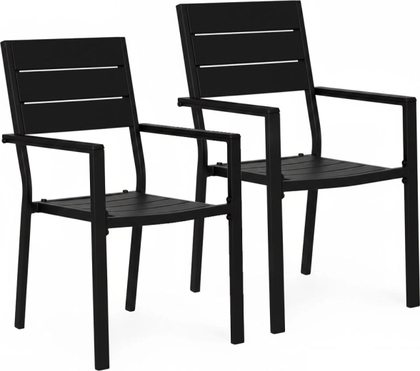 Set van 2 tuinstoelen van staal en HDPE, zwart Multigarden