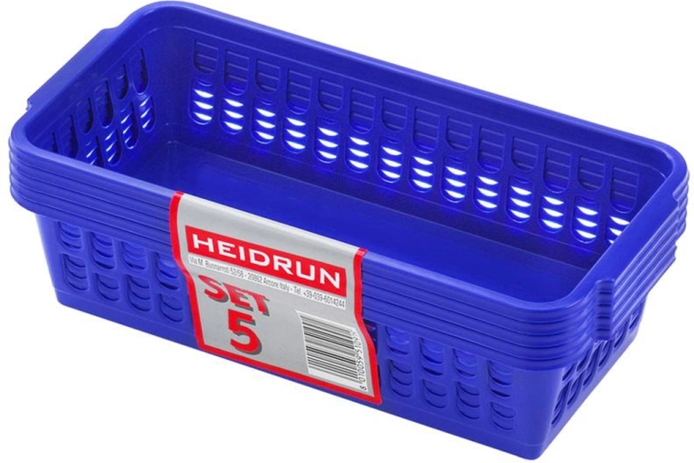 HEIDRUN kunststof mandjes 20,5 × 10 × 6,5 cm, set van 5 stuks, mix van kleuren