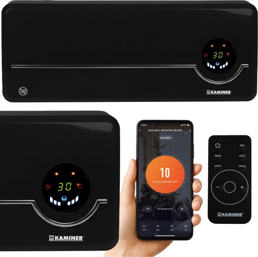 KAMINER Airo wandmontierter Warmluftvorhang mit Wi‑Fi und Fernbedienung