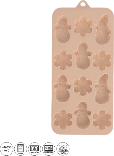 Siliconen chocoladevorm met kerstmotieven, 12 holtes, beige