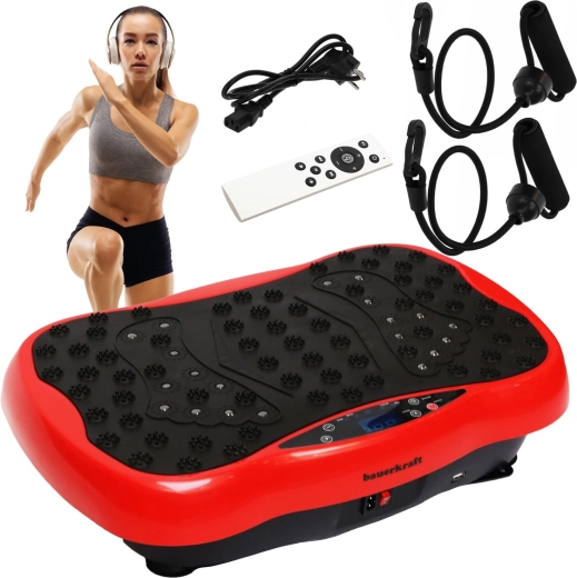 Vibrationstrainingsplattform Bauerkraft mit Fernbedienung und Bluetooth (rot)