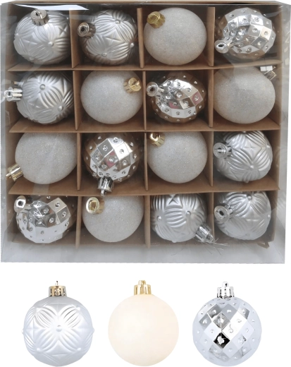 Set van 16 kerstballen 6 cm – elegante zilveren