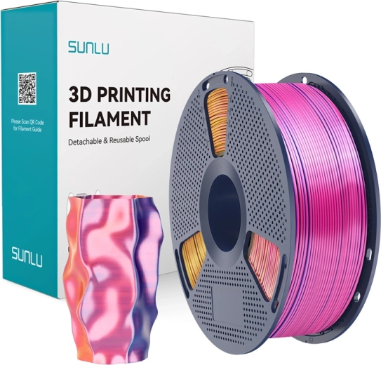 Sunlu PLA+ Silk driekleurig filament rood–geel–blauw