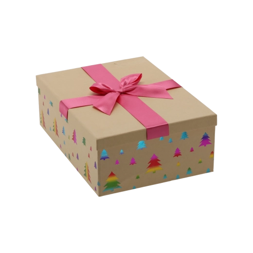Weihnachts-Geschenkbox braun mit rosa Schleife 26,5 × 18 × 7 cm - 1 Stück