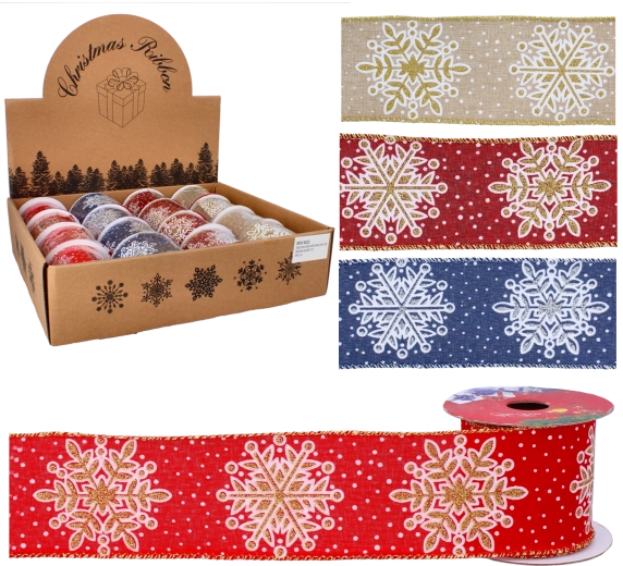 Kerstdecoratieve lint met sneeuwvlokken 6,3 cm × 2,7 m