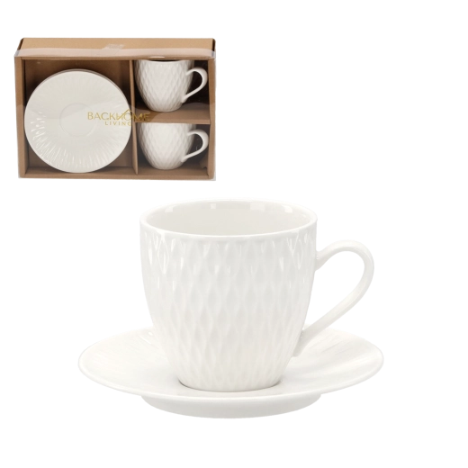 Set of 2 Embossed Cups with Saucers 250 ml