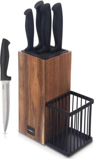 Orion Black kitchen knife set with stand, 6 pieces