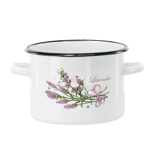Enamel pot 3 l (18 cm) white with lavender motif